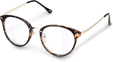 Navaris Non-Prescription Glasses - Retro Round Glasses with Clear Glass - For Women Men Unisex - Acetate Frame - Tortoise Brown