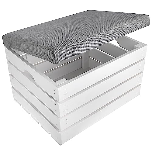 Creative Deco Gepolsterter Sitzhocker mit Stauraum Weiß | 50x40 x35cm | Sitzbank mit Stauraum | Sitztruhe Holz | Sitzbox Polsterhocker | Holzhocker |...
