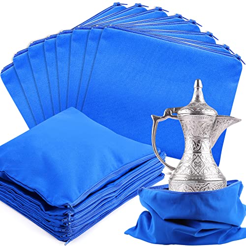 Sanwuta 8 Pcs Zippered Silver Storage Bags Anti Tarnish Silver Pouches Keeper Jewelry Storage Protector Bags(9 x 12 Inch Navy Blue)