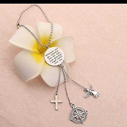 Lqri Guardian Angel Car Charm Guardian Angel Rearview Mirror Wherever You Go May Your Guardian Angel Watch Over You Car Ornament Interior Accessories Car Mirror Charms (Car Charm) #TOP3