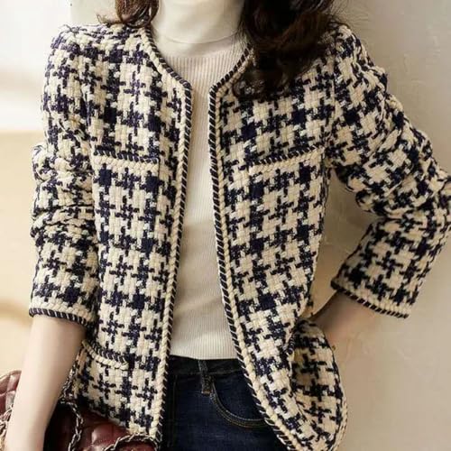 Women’s Tweed Blazers Jackets, Open Front Plaid Tweed Suit Jacket, Elegant Business Work Jacket Spring Fall Winter3