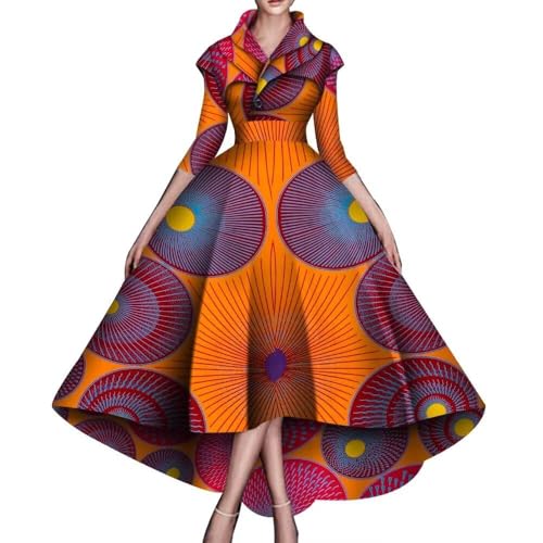 Image of African Dresses for Women A-line Floor-Length Dress Traditional Ankara Kente Print Evening Dress