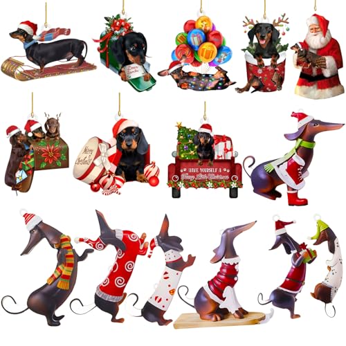 Decorazioni Albero di Natale Bassotto, 15pcs Decorazioni Albero Natale Cani, Decorazione Natale Bassotto, Bassotto Albero di Natale, Adatto per Pendenti Decorativi per Alberi di Natale