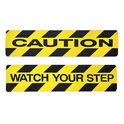 Caution/Watch Step Floor Signs. 2 Pack Non-Slip Stair Warning Caution Tape Treads. 6" X 24" Self-Adhesive Black/Yellow Safety Floor Decal Anti Slip Tape Stickers. Workplace or Home Safety Stair Sign