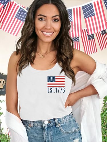 Image of Ithalt Womens American Flag Shirts 4th of July Outfits USA T-Shirt Patriotic Tank Shirt Fourth of July Sleeveless Tops
