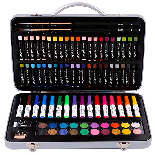 Mont Marte Studio Essentials Mixed Media Art Set 85 Piece. Includes Watercolour Paints, Oil Pastels, Markers, Pencils and More with a Portable Metal Case. Great for Drawing, Sketching and Painting.