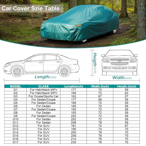 Image of Kayme Lightweight Car Cover Waterproof All Weather with Lock, Outdoor Full Cover Snowproof Protection, Universal Fit for Ford Mustang, Chevrolet Camaro /Beretta, Cadillac ELR Etc(186-193 inch, Green)