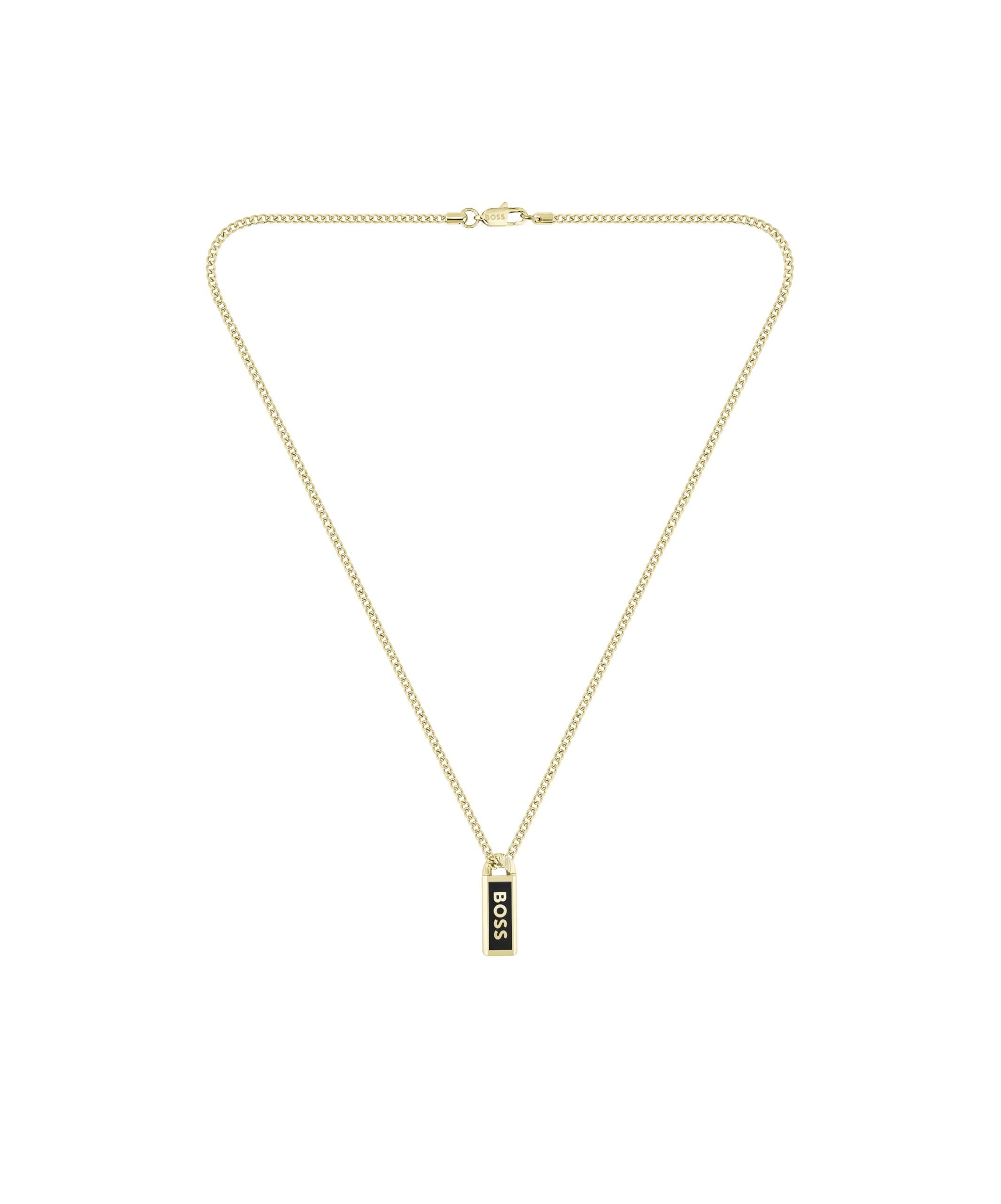 BOSS Jewelry Gliederhalskette für Herren Kollektion KASSY EMBLEM aus Edelstahl mit einem Anhänger aus Schwarzem Emaille – Erhältlich in Silber oder Gold