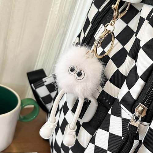 Checkered Backpack with Kawaii Pendant for Women, Checkerboard Aesthetic Bookbag for Teens, Nylon Rucksack, Daypack Bag2