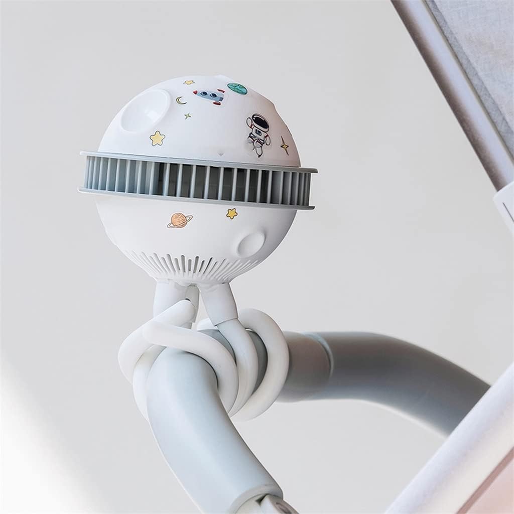 Stroller Fan Rechargeable Without Vane Kids Safety DIY Sticker Planet Fans For Children Student Gifts(Onecolor)