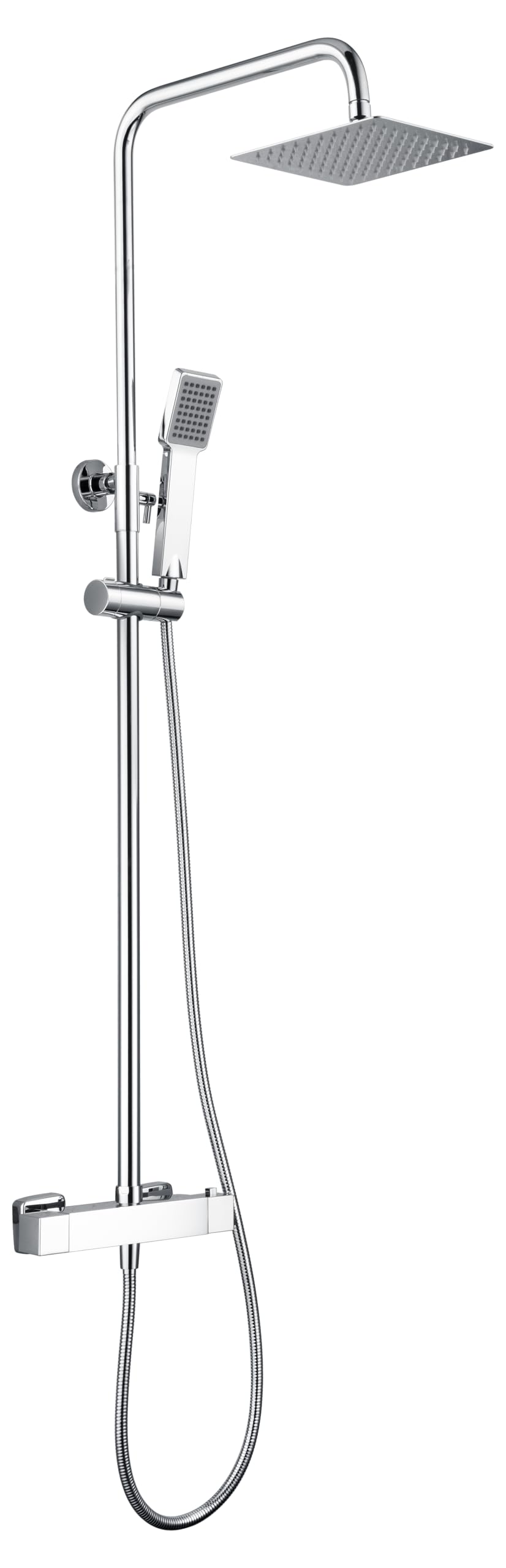 IMEX - Columna Ducha Termostatica con Grifo | Conjunto de Ducha con Alcachofa y Rociador Antical Efecto Lluvia | Griferia en Latón y Acero Inox S.304 con Barra Extensible | Serie Art | Color Cromado
