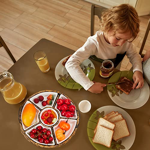 Nuanchu Ceramic Divided Serving Dishes Appetizer Serving Tray and Platters Set Snack Tray 6 Removable Snack Bowls with Basket for Relish Party Fruit Pizza Candy Nuts Condiment Veggies Chips Dips - Image 8