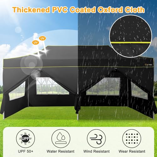 Image of HOTEEL 10x20 Heavy Duty Pop Up Canopy Tent with Sidewalls, Commercial Outdoor Canopy Tents for Parties Event Wedding with Roller Bag, Waterproof & UV 50+, Upgraded Thickened Hexagonal Legs, Black
