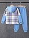 Fdqin 2Pcs Kids Boys Flannel Plaid Shirt Tops Pants Set Hoodie Sweatsuit for Fall Winter Spring Outfits Blue 9-10Year