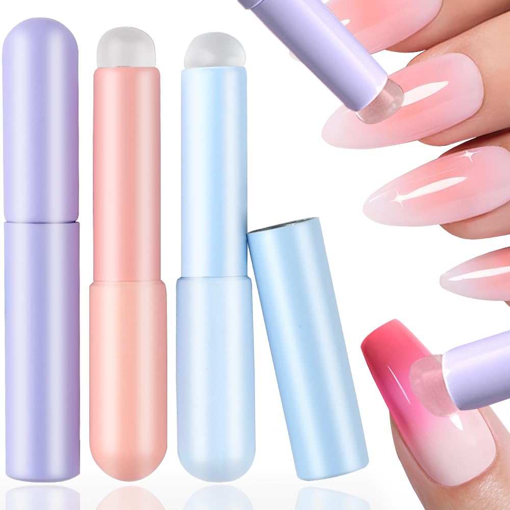 Soft Silicone Ombre Nail Brush Set Portable Nail Art Brushes Silicone Nail Tools Chrome Powder Pigment Nail Brushes for Nail Art Tools Fingertip Nail Art Brush Women Concealer Lip Brush Makeup Brushes
