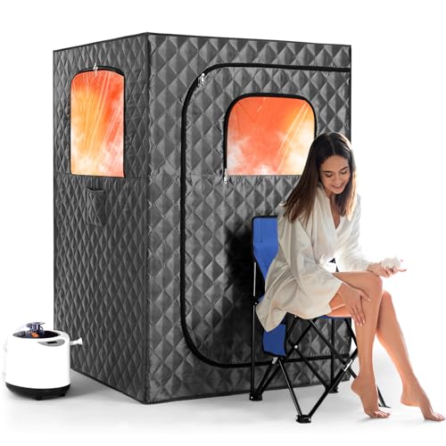 Upgraded Version Portable Sauna for Home Full Body Personal Sauna Steam Sauna Tent at Home Spa with 2.6L 1000W Steam Generator, 90 Minute Timer, Foldable Chair, Remote Control, Sauna Box(Grey)