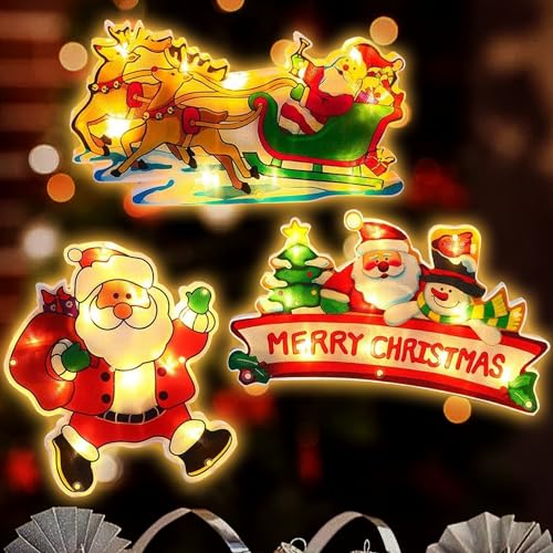 LED Saugnapf Weihnachten Lichter, 3er Set LED Fensterlicht Saugnapf, Weihnachtsbeleuchtung Fenster, Weihnachten Dekorative Fenster Licht, LED Weihnachtsbeleuchtung Hängende, Weihnachtsdekoration