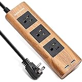 SUPERDANNY Surge Protector Power Strip 10 ft Long Extension Cord Flat Plug Desktop Charging Station Hub 3 AC Outlets 2 USB Ports with Fastening Cable Tie for Home Office Dorm Room, Wood Grain
