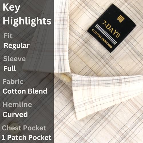 Image of 7-DAYS Men's Premium Checks Formal Shirt - Cotton Rich, Regular Fit, Full Sleeve, with Pocket, Wrinkle Resistant - Stylish Office & Everyday Wear.