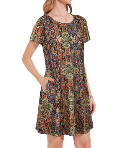 Image of JOLIGAL Summer Dresses for Women Casual Short Sleeve Sundress Scoop Neck Beach T Shirt Dress with Pockets 2026