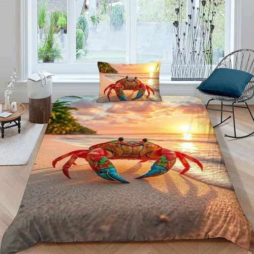 Parure de lit crabe coucher de soleil 135x200 microfibre imprimé 3D - 3