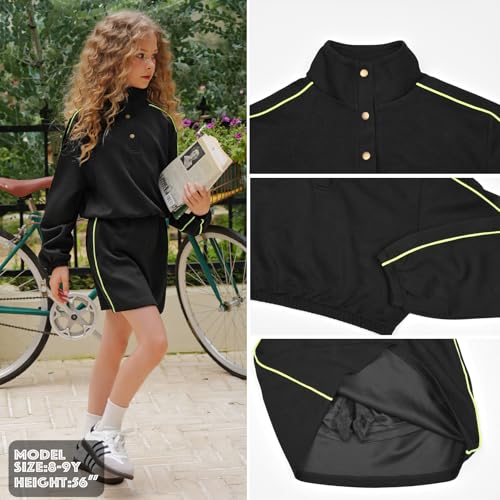 Mirawise Conjunto de 2 peças de moletom de manga comprida e short esportivo com bolso para meninas d