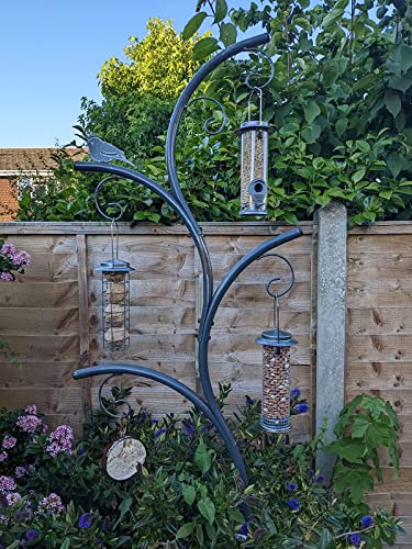 GPH Bird Feeder, 3Pcs Metal Heavy Duty Hanging Bird Feeders for Small Birds, Rust Resistant Grey Hammer Tone Finish, Garden Outdoors Feeding