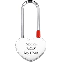 INBLUE Personalized Heart Shaped Love Lock Custom Name Date for Couple Boyfriend Girlfriend Him & Her Love Bridge Aluminum Padlock Valentine Lover Gift Silver
