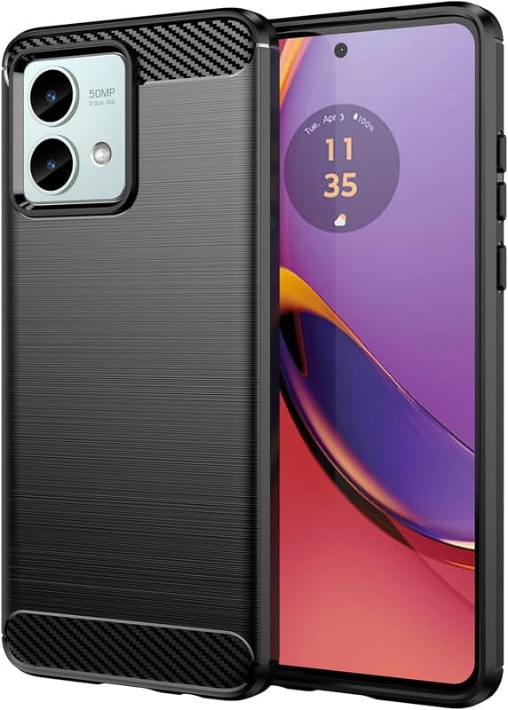 OneLike Shockproof Carbon Fiber Soft Slim Flexible Protective Case Back Cover for Motorola Moto G84 5G – Black