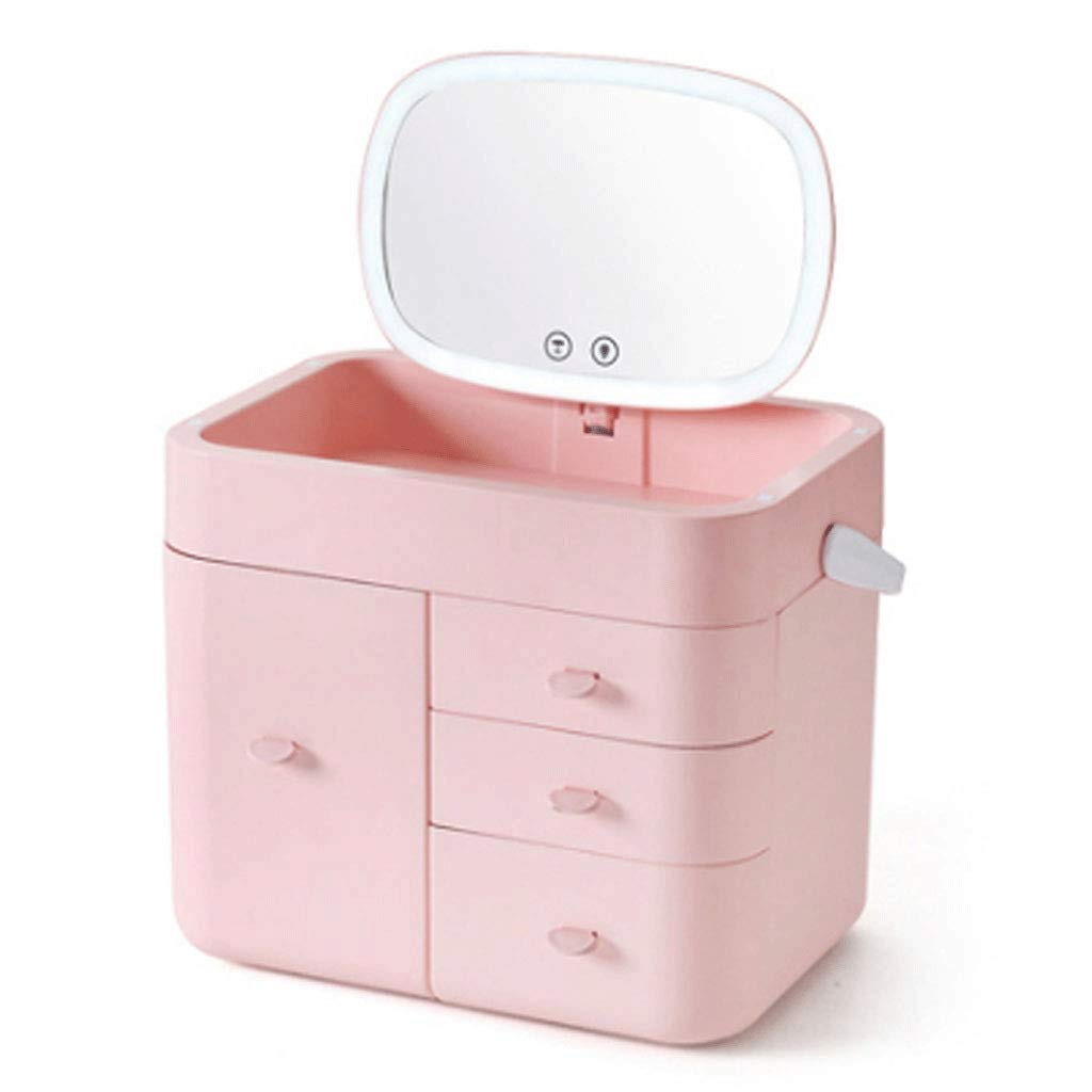 Dust-Proof Makeup Organizer, Cosmetic and Jewelry Storage with Dustproof Lid, Skin Care Products Rack Dressing Table Desktop Finishing Box (Color : Pink)