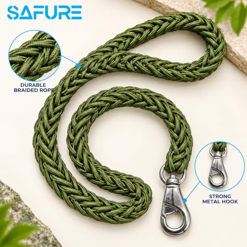 Image of Dog Leash Heavy Duty, Braided Nylon 120 cm Long and 3 cm Wide Dog Belt for Large Dogs and Medium Dogs, Walking Rope with Loop Handle and Swivel Metal Hook (Green)