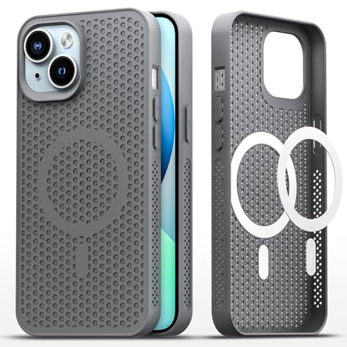 Image of Pikkme Back Cover for iPhone 13 / iPhone 14 | Honeycomb Cooling Design | Silicone Heat Dissipation | Mag-Safe Compatible | Shockproof Camera Protection Bumper Case (Grey)