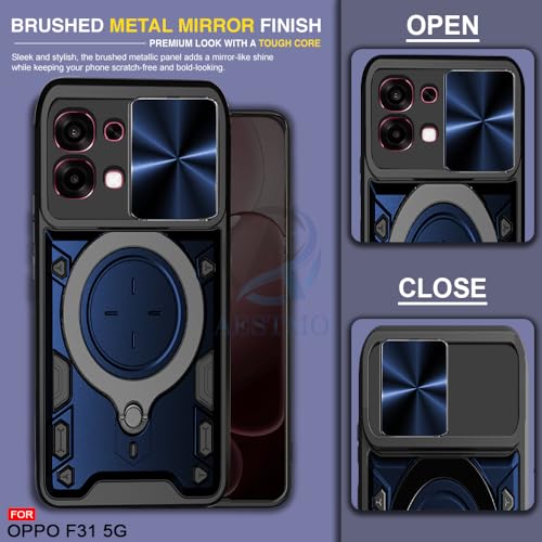 Image of AESTMO Armor Oppo F31 / F33 5G Bumper Back Case Cover | Ring Holder & CD Pattern Sliding Camera Shutter Cover | Back Case Cover for Oppo F31 / F33 5G (Blue)