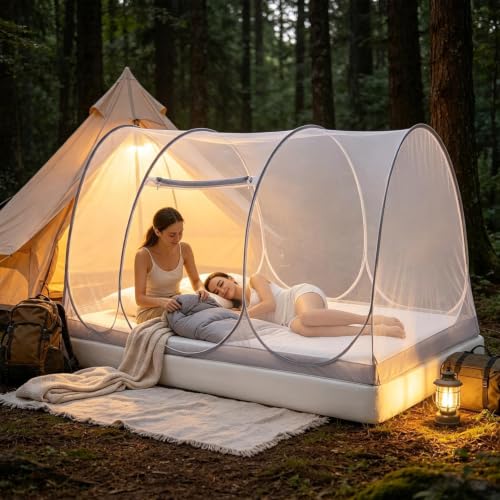 Malla de camping plegable para dormir al aire libre sin mosquitos en la playa 8