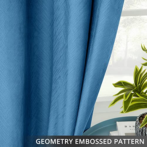 Melodieux Velvet Curtains For Bedroom- Thermal Insulated Room Darkening Soundproof Grommet Thick Geometry Embossed Window Drapes For Living Room, Blue, W52 X L96 Inches, Set Of 2 #TOP4