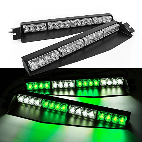 32W LED Lightbar Visor Light Windshield Emergency Strobe Split Mount Deck Dash Lamp (Green&White)