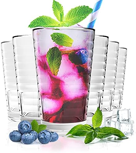 ALIMOTA Plastic Glasses 385ml Stackable Set of 4, Dishwasher Safe Tumblers Cups Acrylic Drinking Glasses, Water Juice Cocktail Glasses Camping Portable Cups Picnics BBQs Parties and Kid Cups (Clear)