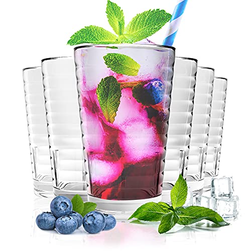 ALIMOTA - Set da 6 Bicchieri in Plastica Rigida, 385ml - Bicchieri Riutilizzabili e Lavabili in Lavastoviglie, Trasparenti con Bordo Rinforzato, Ideale per Cocktail, Bibite e Acqua