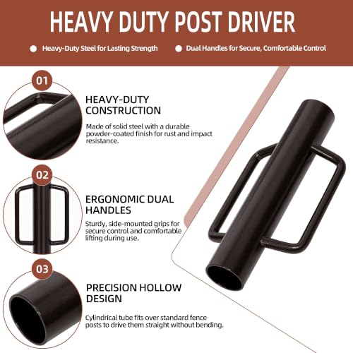 Urban Deco 9.6LB Fence Post Driver with Handle,T Post Driver,16.8 Inch,Heavy Duty Steel Head T Post Rammer for T-Posts, U Channel, U & Wooden Fence Posts — view 3