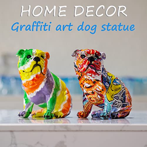 Tolatr Bulldog Statue Creative Colorful Art Bulldog Figurine Resin Craft Animal Sculpture Puppy Figurine Modern Home Decoration Living Room Bedroom Office Desktop Decoration (Graffiti) #TOP4
