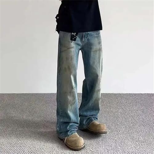 Men's American Jeans High Street Design Tie Dye Make Old Style Denim Pants Slight Flared Trousers4