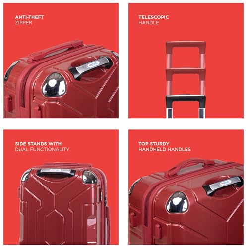 Image of Awenger Polycarbonate Trolley Bag Set - Cabin (50 cm) + Check-in (66 cm) | Hard Shell 8 Spinner Wheels | Lightweight & Durable Luggage | 360 Spinner | Water Repellent | Red