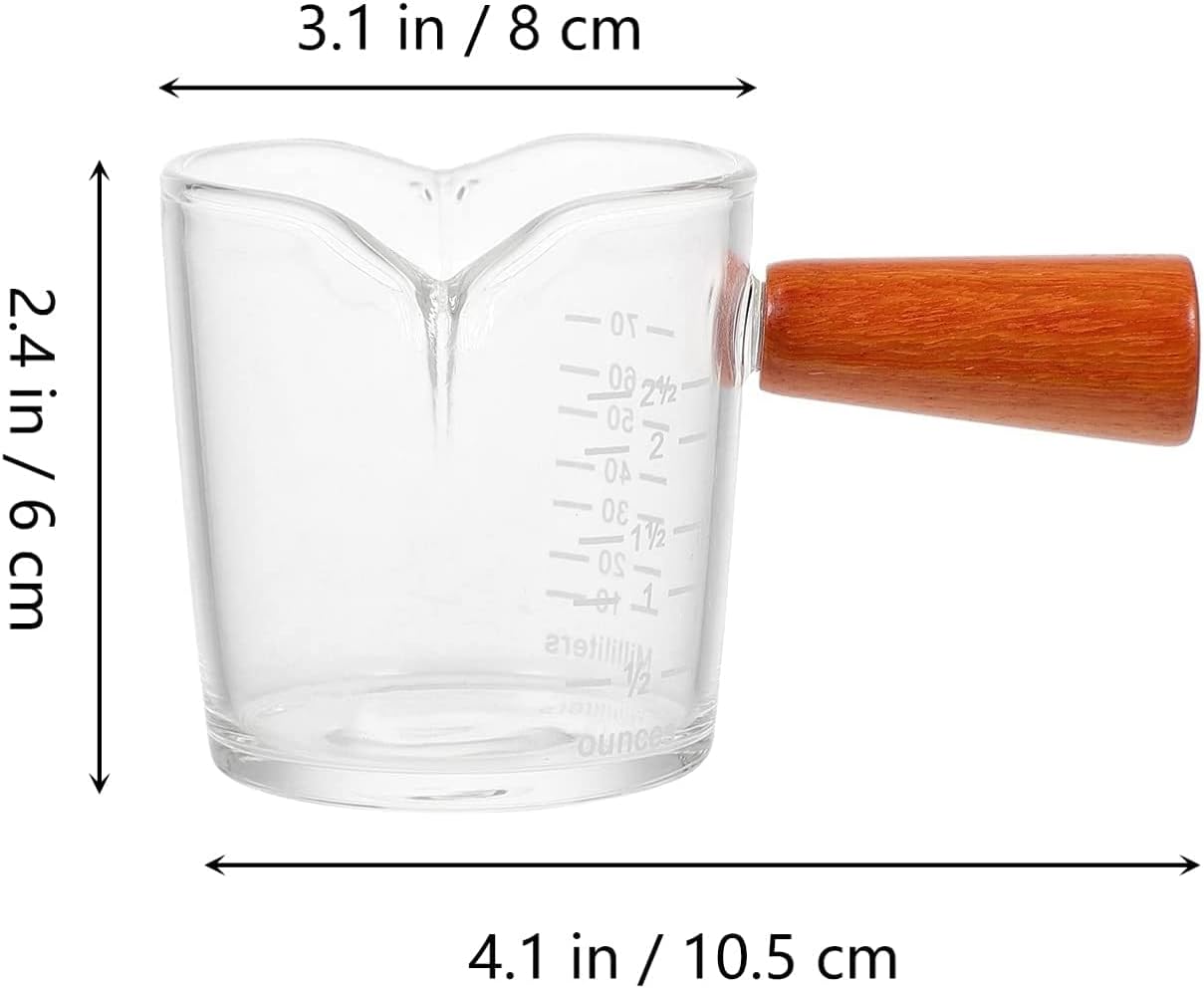 Eso Measuring Cup, Measuring Cup Double Spouts Milk Glass Measuring Cup with Scale and Wooden Handle (Transparent 10.5X8.2X6CM)