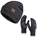 Winter 1-3 PCS Beanie Hat Gloves Scarf for Men and Women, Knit Thick Fleece Lined Warm Touchscreen Gloves Beanie Infitiny Scarf Set (Gloves&Beanie Black Dark Gray)