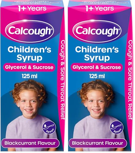 Image of Calcough Children's Syrup, Cough & Sore Throat Relief for 1+ Year, Blackcurrant Flavour, 125ml (Pack of 2)