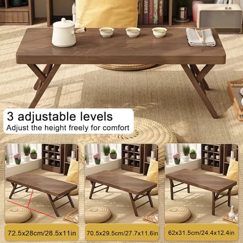 Table basse japonaise réglable pliable bois d'hévéa marron 78cm