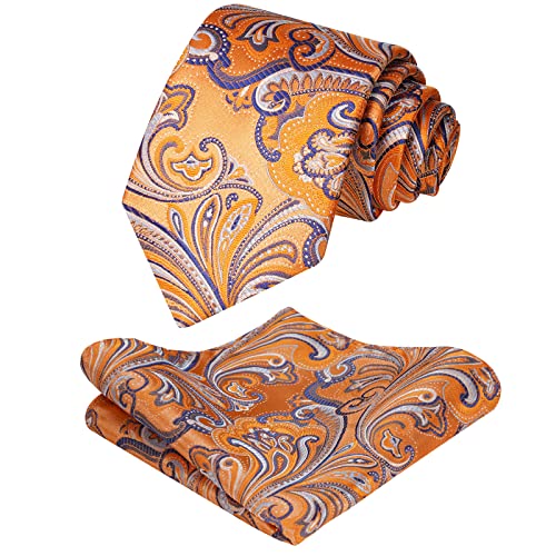 Vinlari Corbatas para Hombre Paisley Corbata & Plaza de bolsillo Conjunto Boda Negocio Fiesta Corbatas Naranja Cover