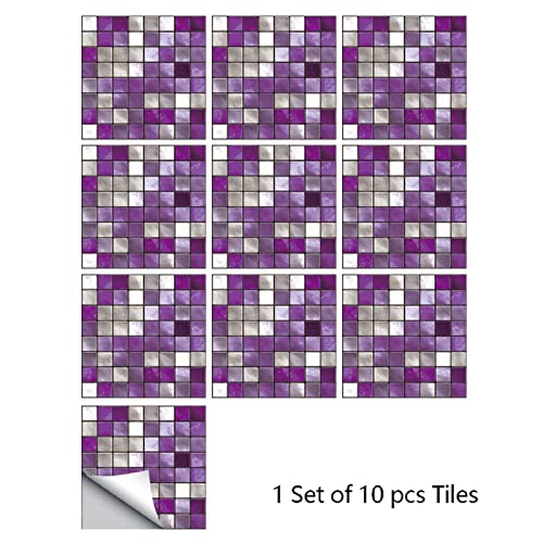 Stylish Tile Stickers Purple Mosaic Stick On Tiles Waterproof Oil Proof Peel And Stick Floor Tiles Pvc Kitchen Tile Stickers Self Adhesive Tile Decals For Living Room Bathroom Decor 10Pc(30X30Cm) #TOP3