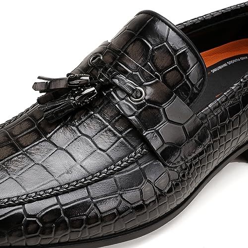 Image of Mens Leather Tassel Loafer, Classic Luxury Smooth Upper Tassel Slip-on Penny Loafer for Mens, Black