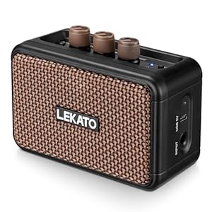 LEKATO Mini Electric Guitar Amplifier, Dual Speakers 5W, Rechargeable Guitar Amp Bluetooth with Clean Overdrive Effects,Retro Portable Small Guitar Amp for Practice